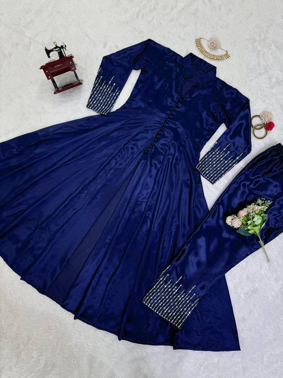 Royal Blue Elegant Chinon Silk Ensemble – Perfect for Every Occasion! Clothsvilla