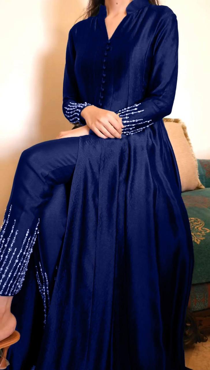 Royal Blue Elegant Chinon Silk Ensemble – Perfect for Every Occasion! Clothsvilla