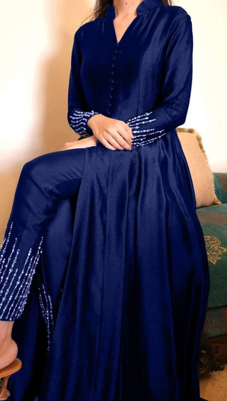 Royal Blue Elegant Chinon Silk Ensemble – Perfect for Every Occasion! Clothsvilla