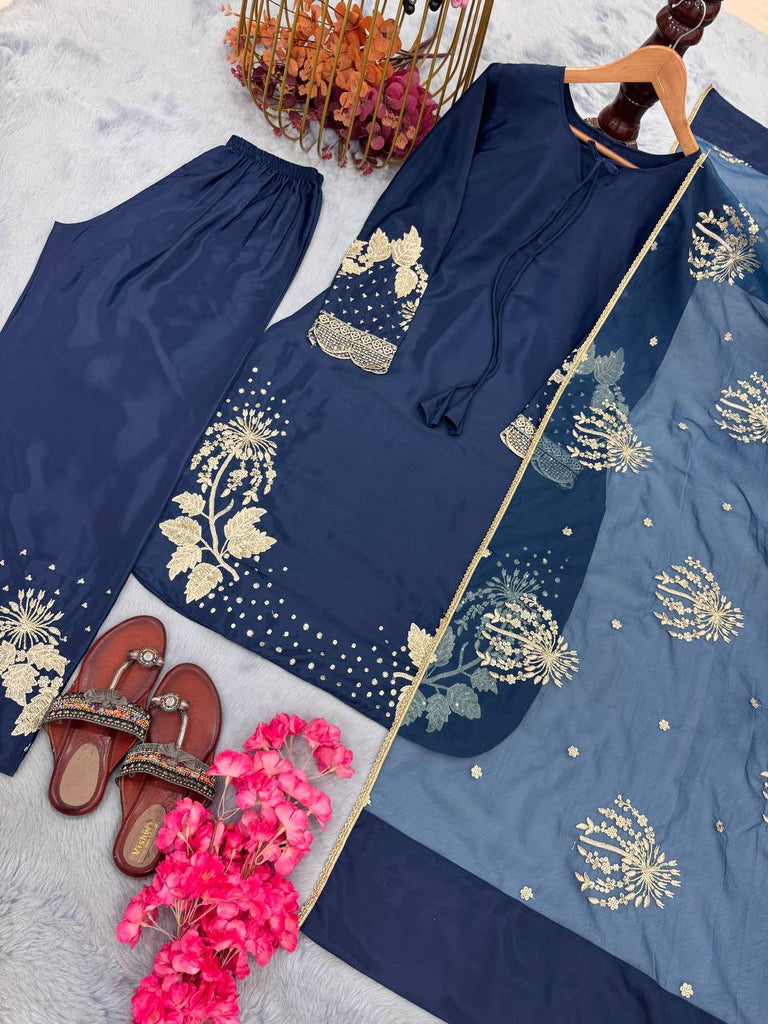 Royal Blue Elegant Embroidered Crepe Palazzo Set with Dupatta ClothsVilla