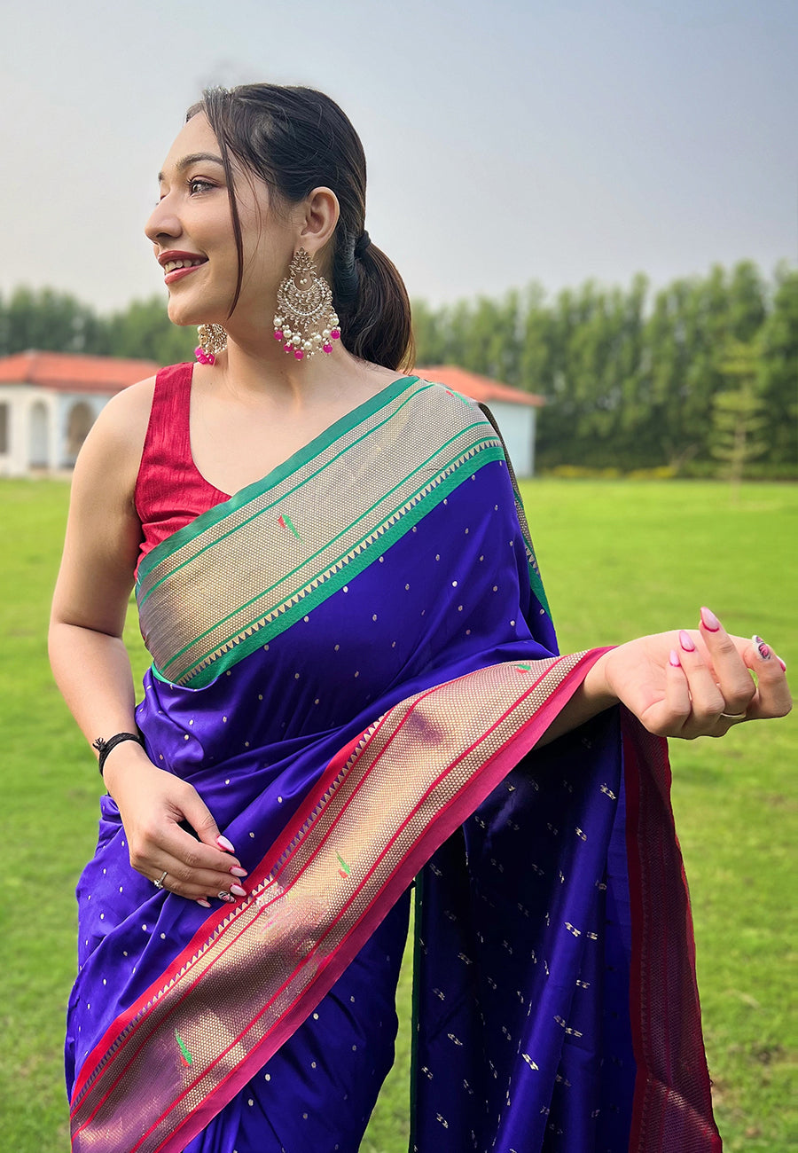 Royal Blue Elegant Paithani Silk Saree with Jacquard Weaving ClothsVilla