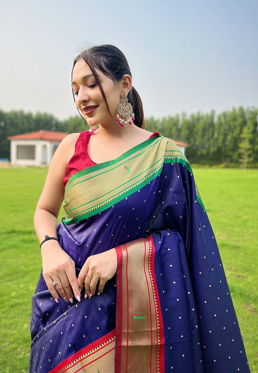 Royal Blue Elegant Paithani Silk Saree with Jacquard Weaving ClothsVilla