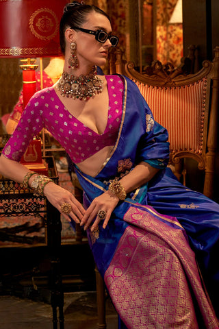 Royal Blue Elegant Satin Silk Saree – Evening Cocktail & Dinner Party Wear ClothsVilla