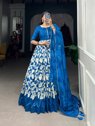 Royal Blue Elegant Tussar Silk Ready-to-Wear Gown with Dupatta