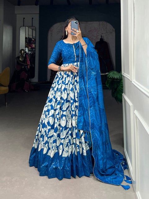 Royal Blue Elegant Tussar Silk Ready-to-Wear Gown with Dupatta Main image