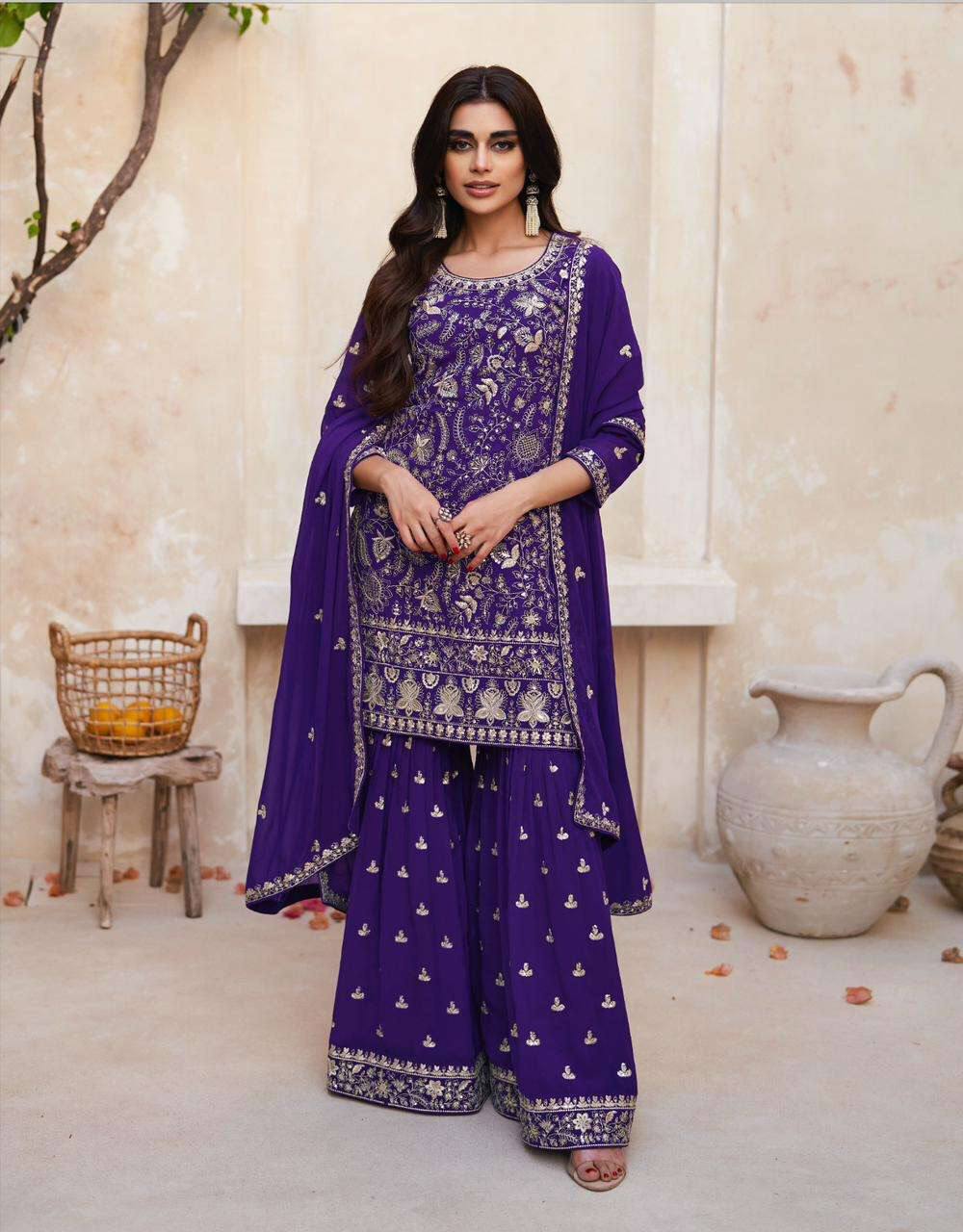 Royal Blue Embroidered Georgette Kurta Set ClothsVilla