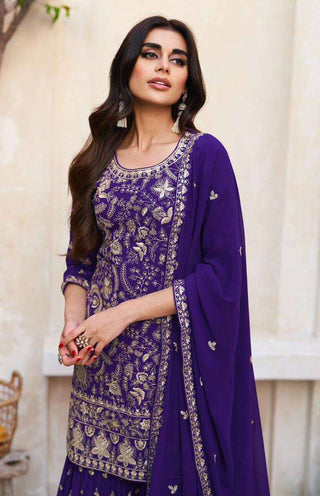 Royal Blue Embroidered Georgette Kurta Set ClothsVilla