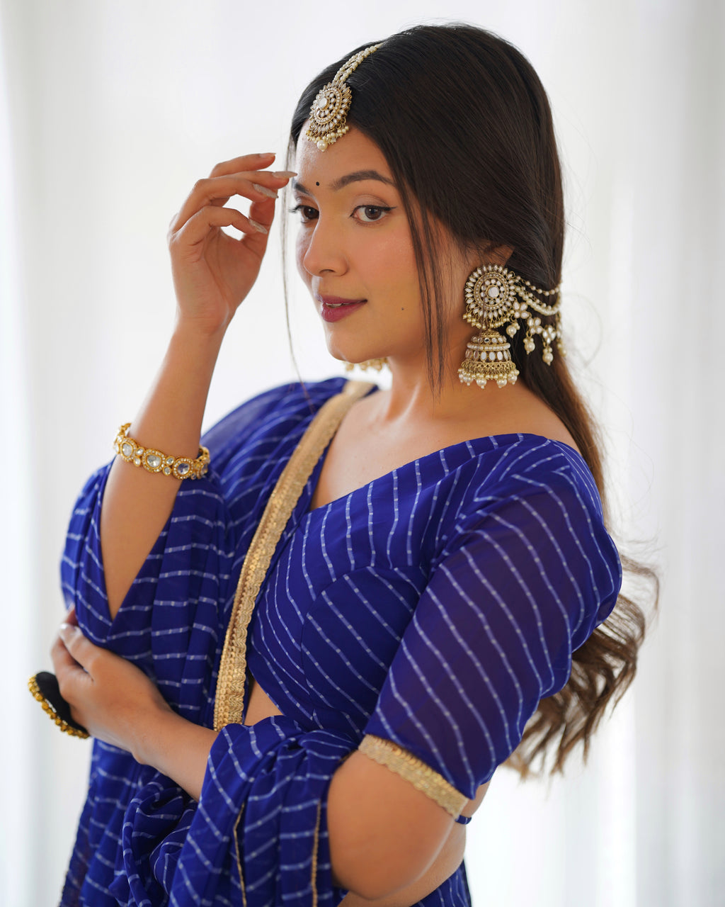 Royal Blue Exquisite Designer Lehenga Choli in Pure Fox Georgette Laheriya Print, Ready-to-Wear ClothsVilla