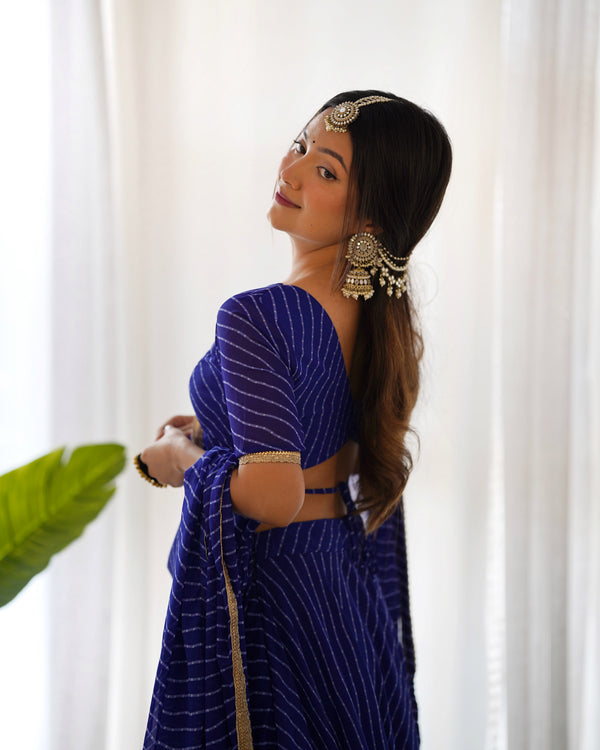 Royal Blue Exquisite Designer Lehenga Choli in Pure Fox Georgette Laheriya Print, Ready-to-Wear ClothsVilla