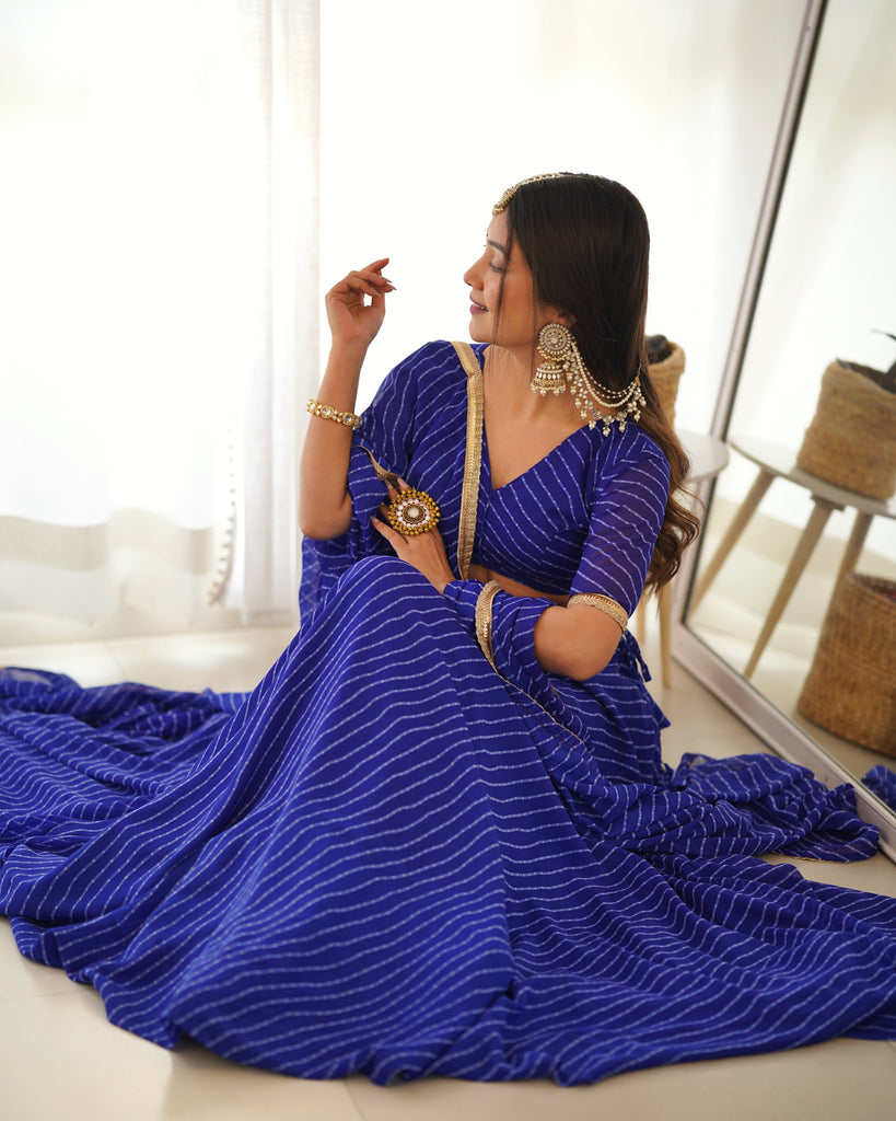 Royal Blue Exquisite Designer Lehenga Choli in Pure Fox Georgette Laheriya Print, Ready-to-Wear ClothsVilla