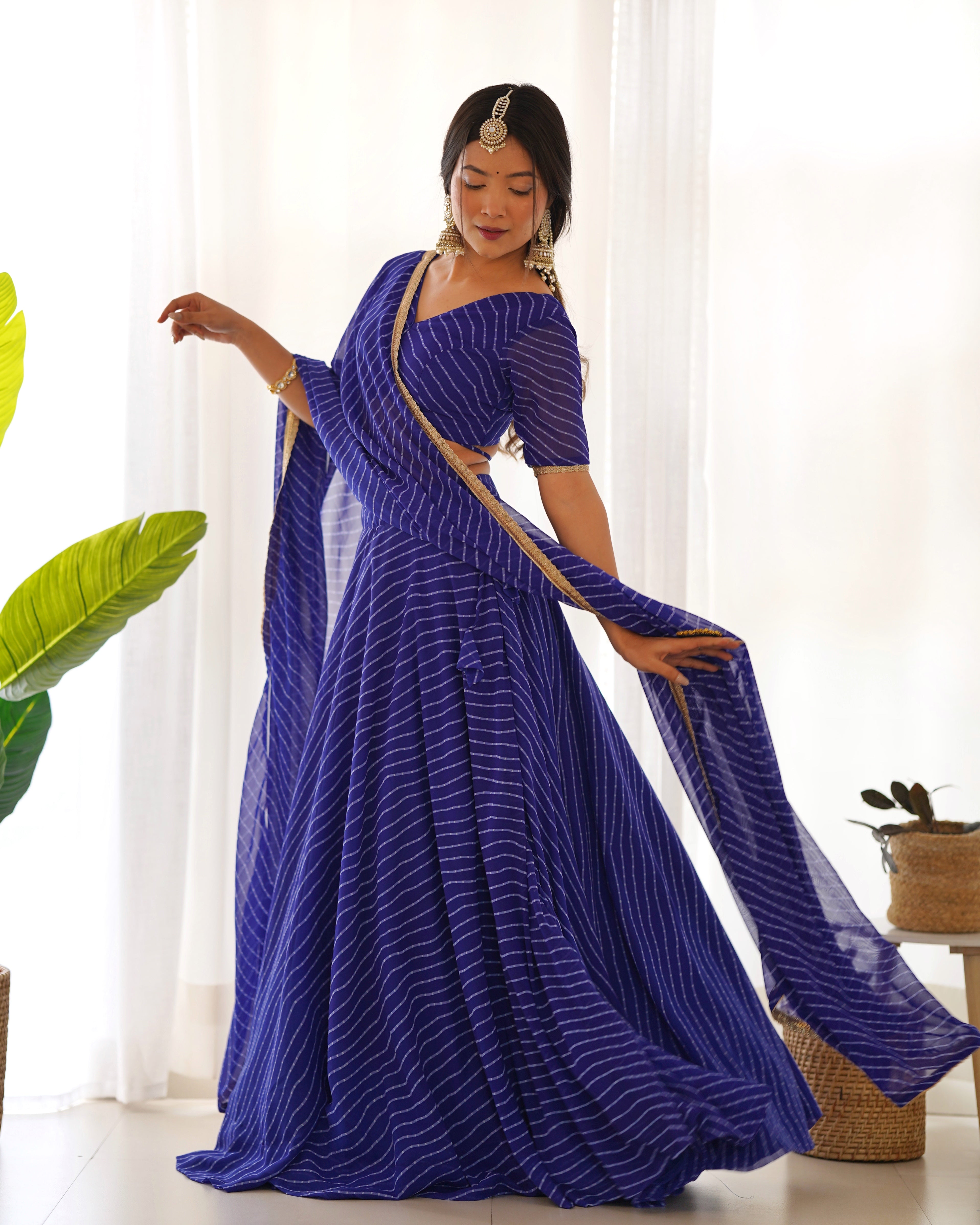 Royal Blue Exquisite Designer Lehenga Choli in Pure Fox Georgette Laheriya Print, Ready-to-Wear ClothsVilla