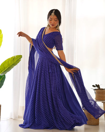 Royal Blue Exquisite Designer Lehenga Choli in Pure Fox Georgette Laheriya Print, Ready-to-Wear ClothsVilla