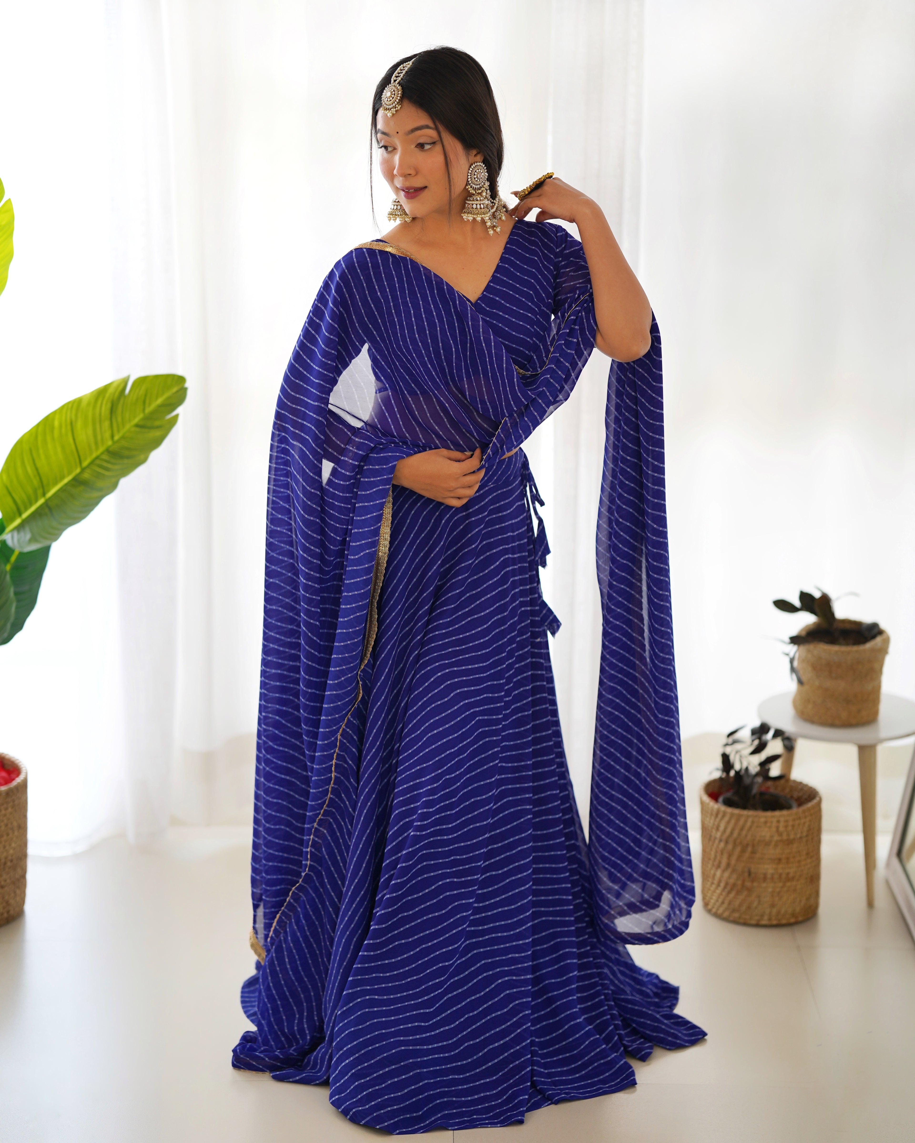 Royal Blue Exquisite Designer Lehenga Choli in Pure Fox Georgette Laheriya Print, Ready-to-Wear ClothsVilla