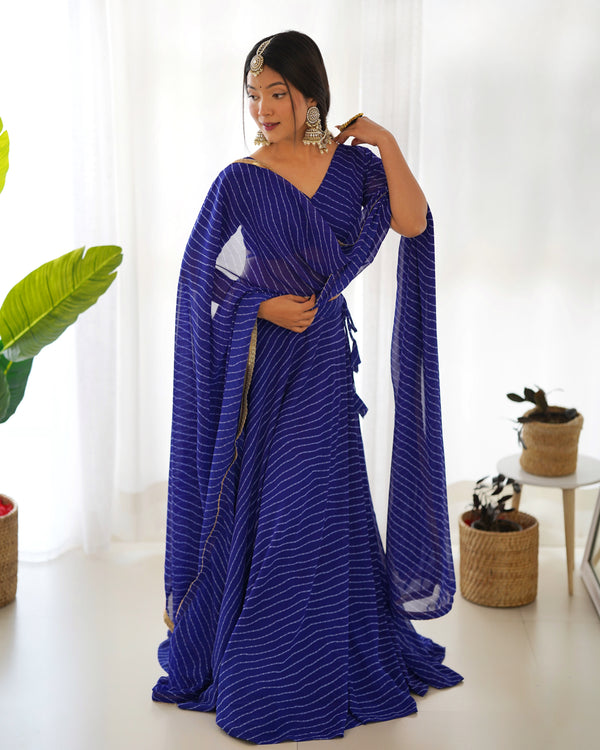 Royal Blue Exquisite Designer Lehenga Choli in Pure Fox Georgette Laheriya Print, Ready-to-Wear ClothsVilla