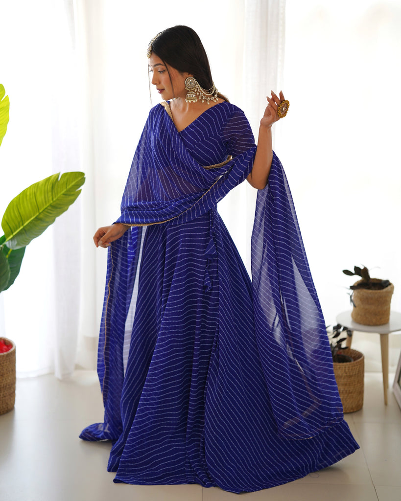 Royal Blue Exquisite Designer Lehenga Choli in Pure Fox Georgette Laheriya Print, Ready-to-Wear ClothsVilla