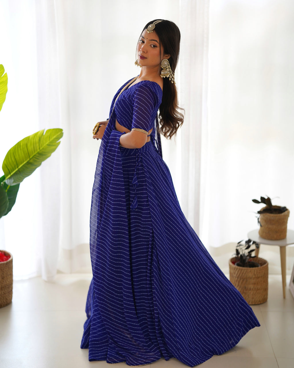Royal Blue Exquisite Designer Lehenga Choli in Pure Fox Georgette Laheriya Print, Ready-to-Wear ClothsVilla