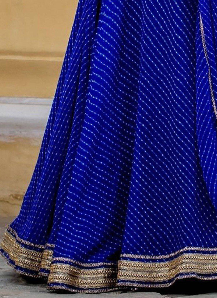 Royal Blue Georgette Printed Lehenga Choli Set with Gota Patti Work & Lace Border Dupatta ClothsVilla