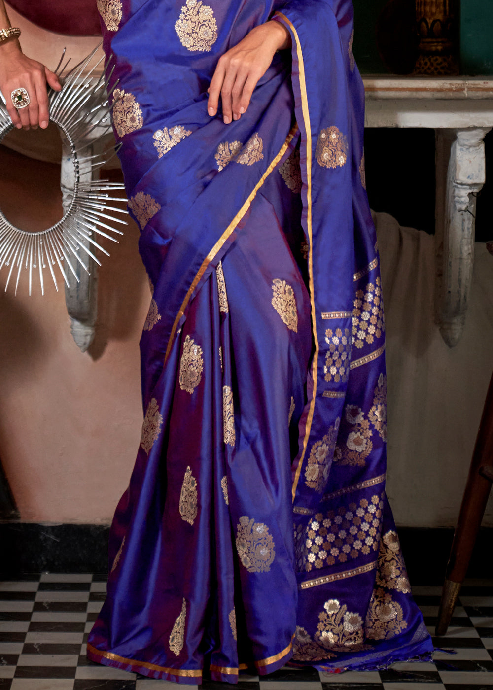 Royal Blue Glamorous Satin Silk Saree – Perfect for Cocktail & Dinner Parties ClothsVilla