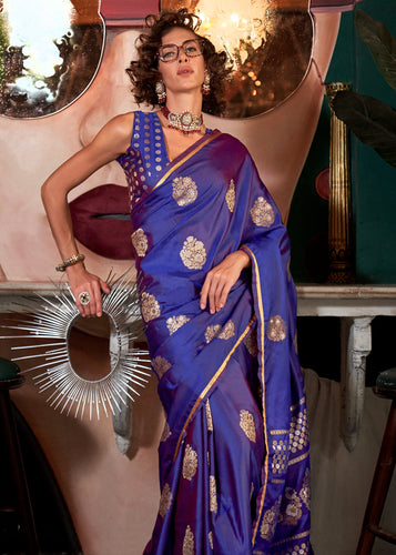 Royal Blue Glamorous Satin Silk Saree – Perfect for Cocktail & Dinner Parties ClothsVilla