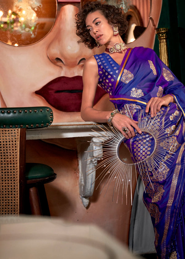 Royal Blue Glamorous Satin Silk Saree – Perfect for Cocktail & Dinner Parties ClothsVilla