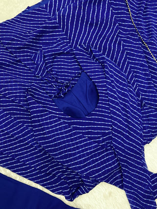 Royal Blue High-End Pure Fox Georgette Laheriya Print Anarkali Set with Dupatta – Perfect for Summer Weddings