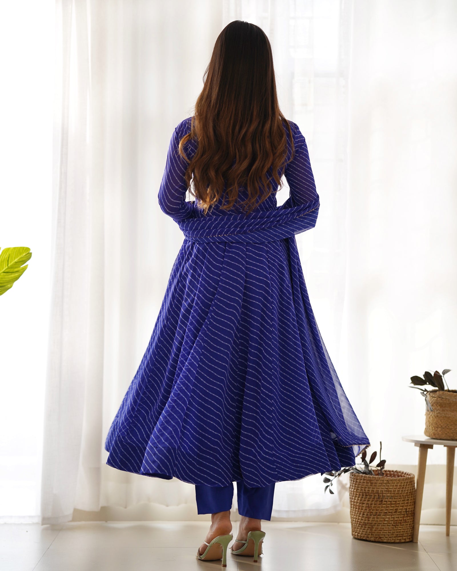 Royal Blue High-End Pure Fox Georgette Laheriya Print Anarkali Set with Dupatta – Perfect for Summer Weddings