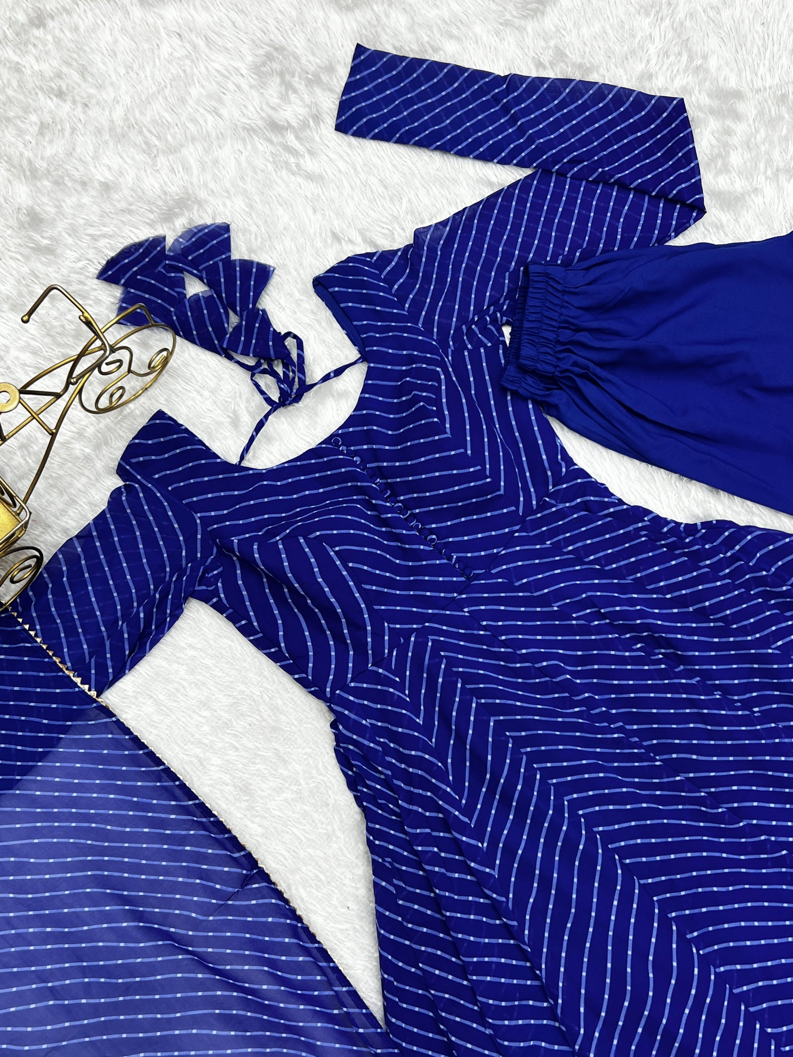 Royal Blue High-End Pure Fox Georgette Laheriya Print Anarkali Set with Dupatta – Perfect for Summer Weddings