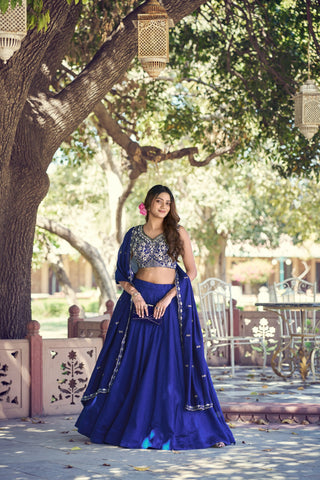 Royal blue Kashmiri Embroidered Lehenga ClothsVilla