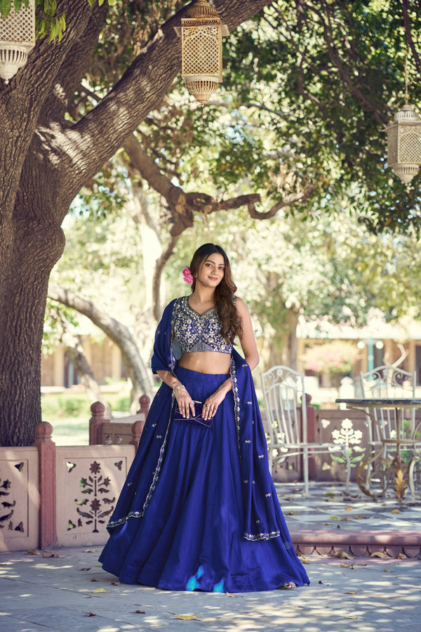 Royal blue Kashmiri Embroidered Lehenga ClothsVilla