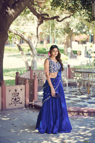 Royal blue Kashmiri Embroidered Lehenga ClothsVilla