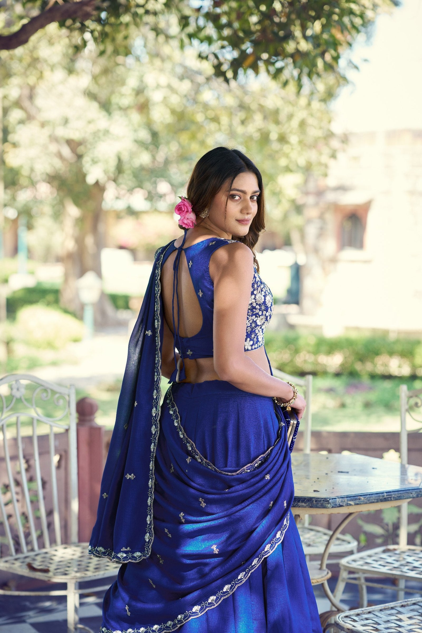 Royal blue Kashmiri Embroidered Lehenga ClothsVilla