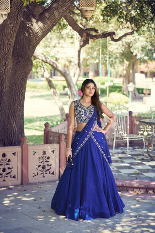 Royal blue Kashmiri Embroidered Lehenga ClothsVilla