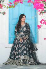 Load image into Gallery viewer, Royal Blue Premium Designer Chinon Silk Printed Gown with Sequence Work Clothsvilla