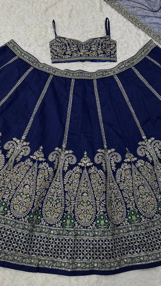 Royal Blue Silk Designer Sequins Lehenga ClothsVilla