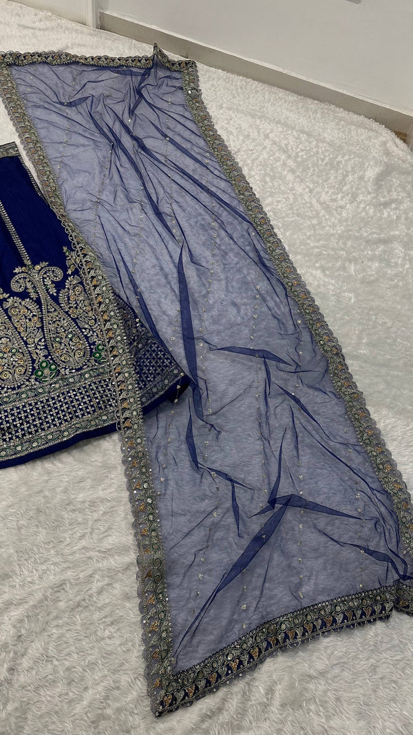 Royal Blue Silk Designer Sequins Lehenga ClothsVilla