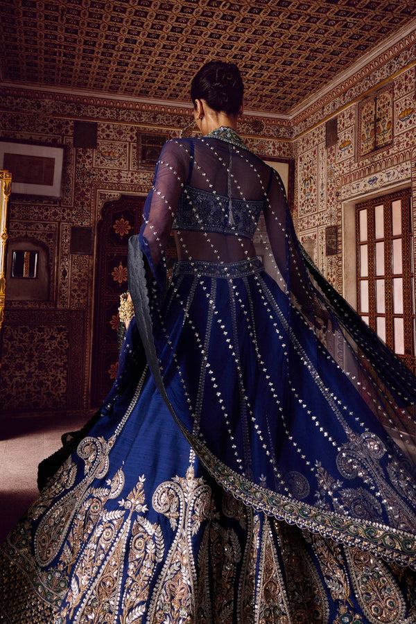 Royal Blue Silk Designer Sequins Lehenga ClothsVilla