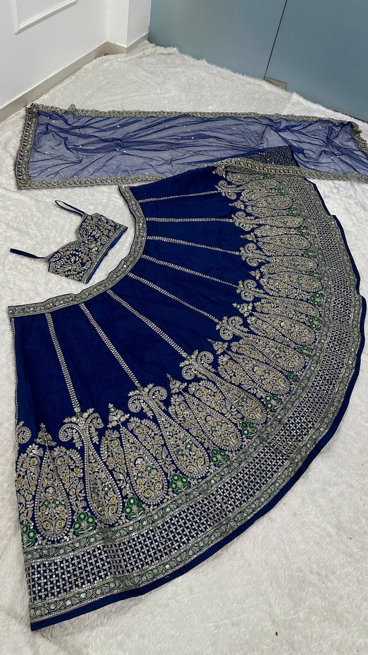 Royal Blue Silk Designer Sequins Lehenga ClothsVilla