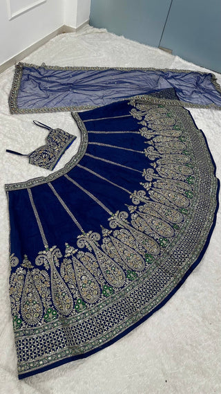 Royal Blue Silk Designer Sequins Lehenga ClothsVilla