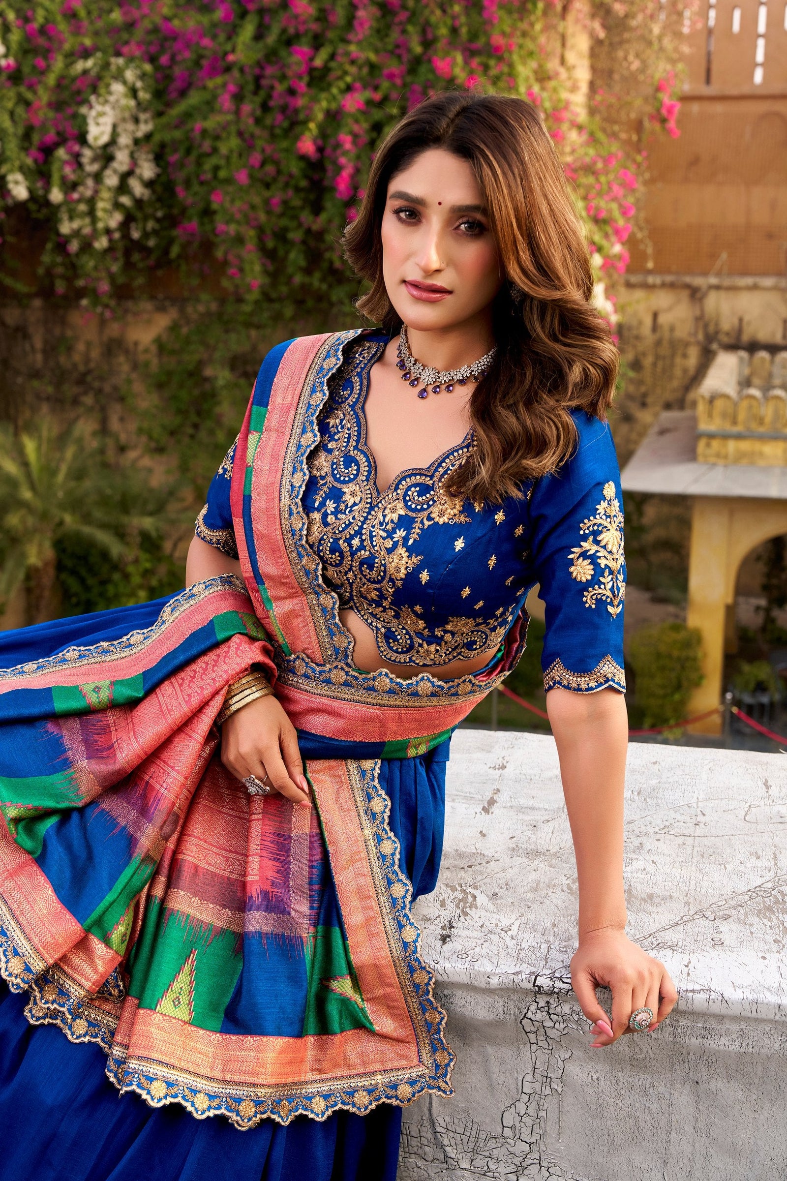Royal Blue Silk Embroidered Lehenga Set ClothsVilla