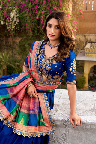 Royal Blue Silk Embroidered Lehenga Set ClothsVilla