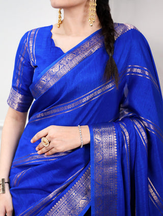 Royal Blue Silk Zari Weaving Saree ClothsVilla