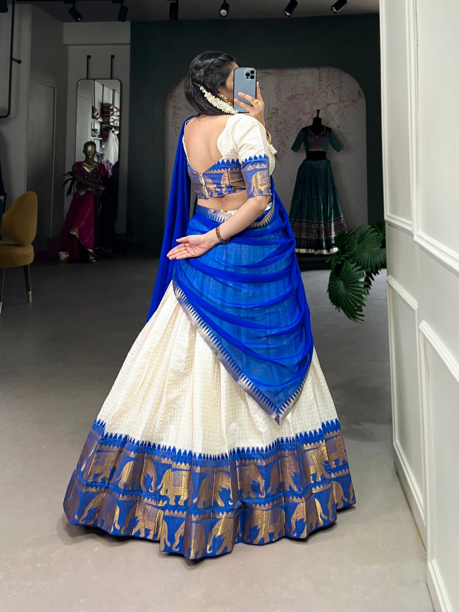 Royal Blue Tradition Kalyani Cotton Lehenga Choli with Zari Weaving & Flowing Georgette Dupatta
