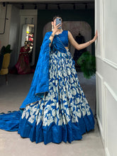 Load image into Gallery viewer, Royal Blue Tussar Silk Printed Lehenga Choli with Foil Work ClothsVilla