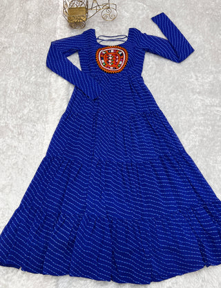 Royal Blue Vibrant Laheriya Anarkali Gown – Perfect for Navratri, Ready to Wear