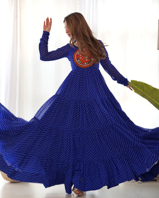 Royal Blue Vibrant Laheriya Anarkali Gown – Perfect for Navratri, Ready to Wear