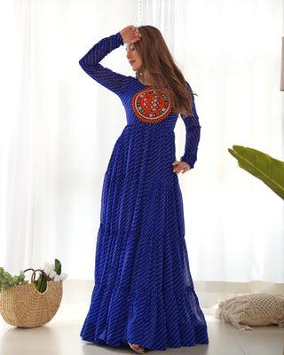 Royal Blue Vibrant Laheriya Anarkali Gown – Perfect for Navratri, Ready to Wear