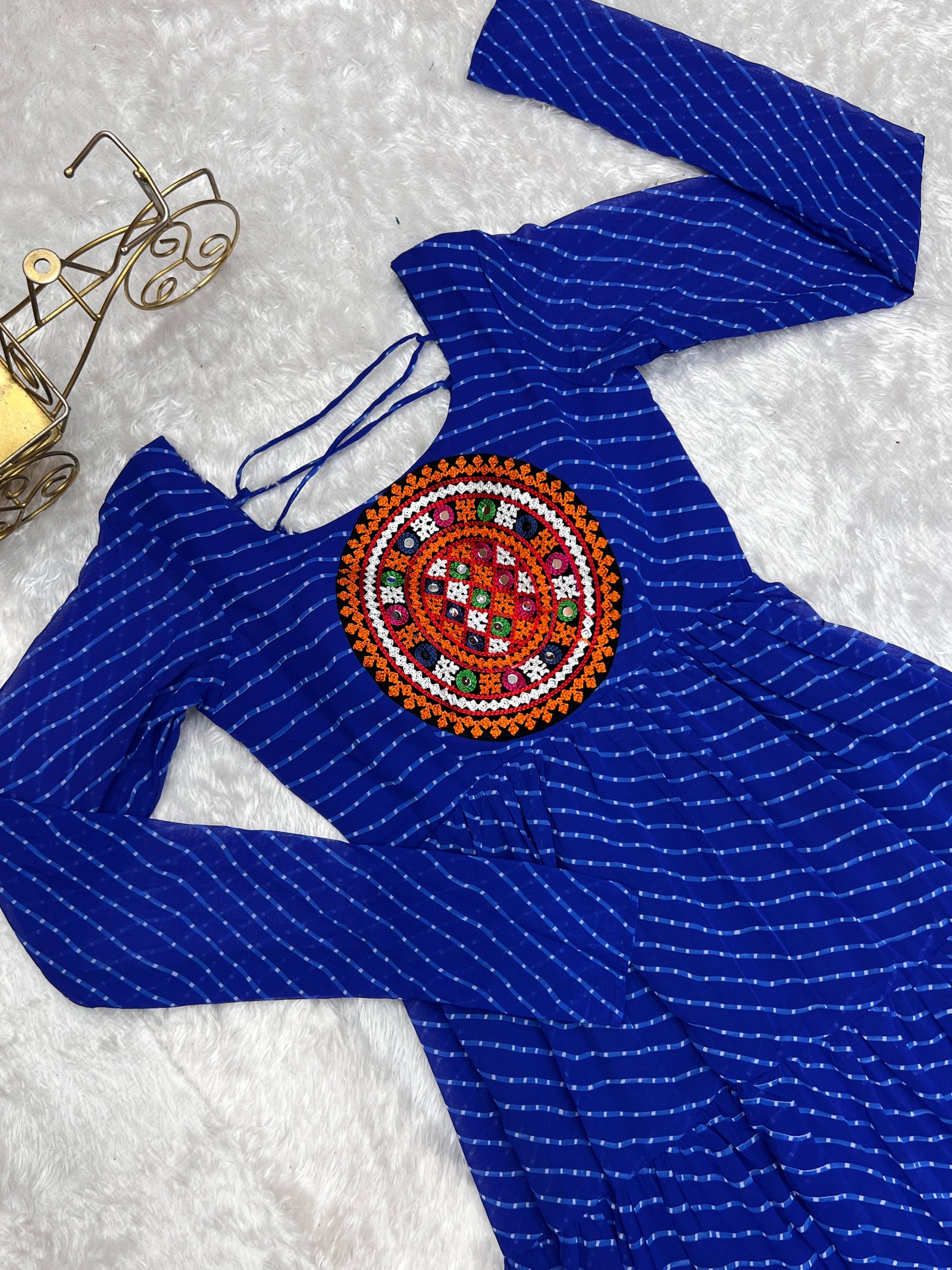 Royal Blue Vibrant Laheriya Anarkali Gown – Perfect for Navratri, Ready to Wear