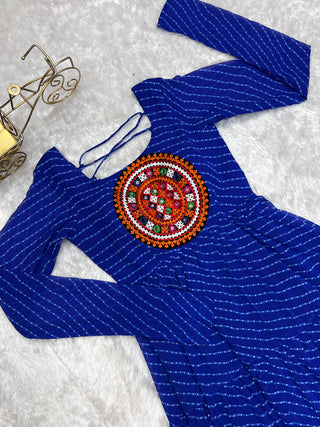 Royal Blue Vibrant Laheriya Anarkali Gown – Perfect for Navratri, Ready to Wear