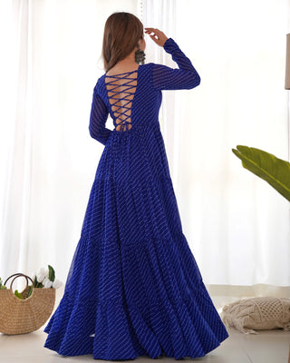 Royal Blue Vibrant Laheriya Anarkali Gown – Perfect for Navratri, Ready to Wear