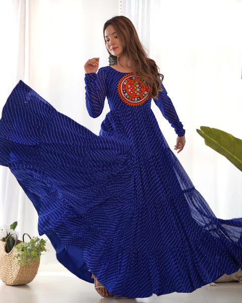 Royal Blue Vibrant Laheriya Anarkali Gown – Perfect for Navratri, Ready to Wear Main image